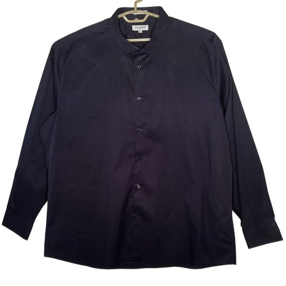 Alain Andre of Paris 6XL Mens Slim Fit Button-Down Dress Shirt Navy Blue Formal - Picture 2 of 16